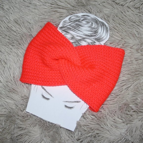 🧡⚡ Neon Orange Twisted Knit Headband – Handmade · One Size - Picture 4 of 5